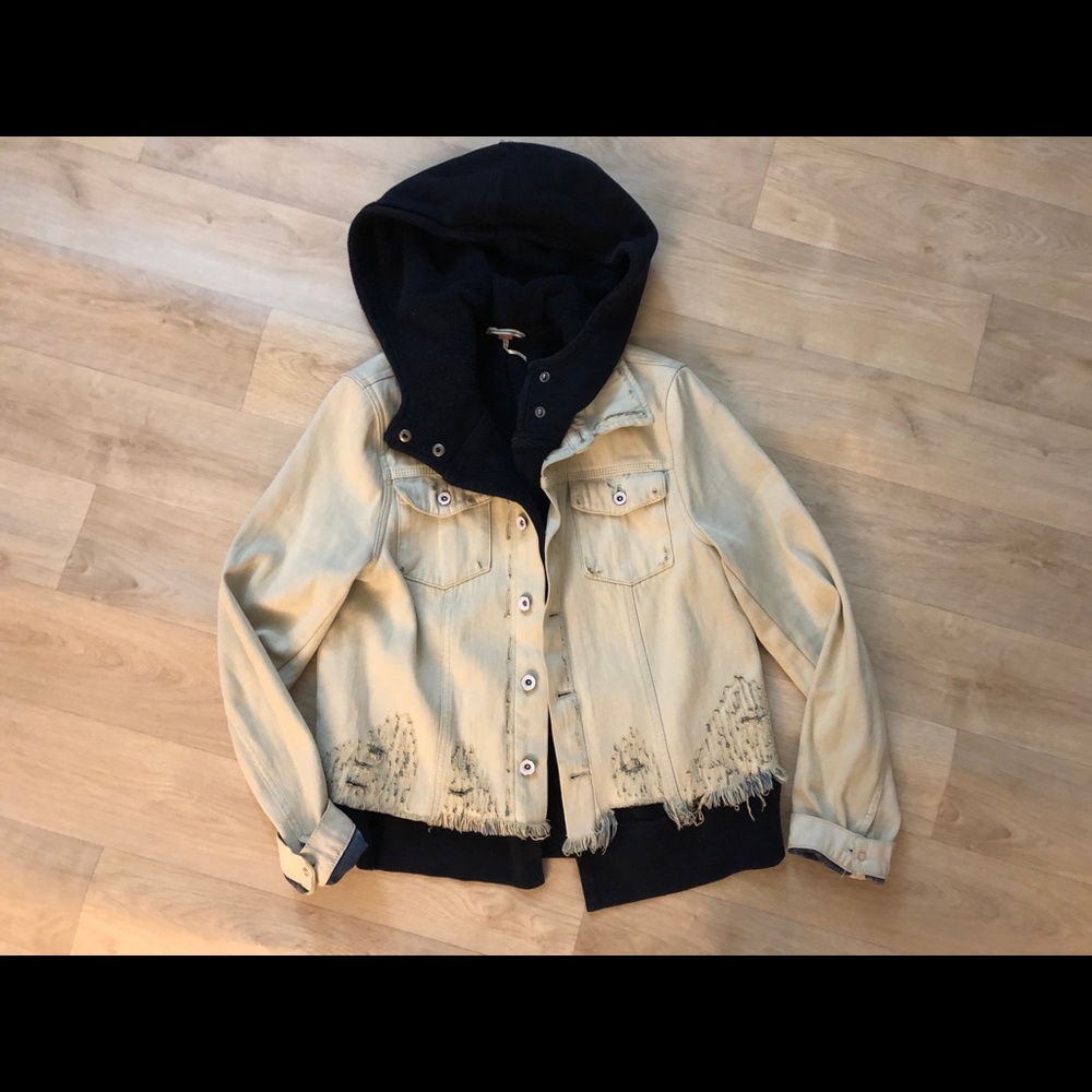 Free People Double Weave Distressed Denim Jacket